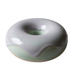 A glazed donut with a smooth, pastel green and white frosting isolated on transparent background, a sweet treat with a minimalist aesthetic