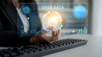 The concept of open data for public information and government transparency. A dashboard for accessing and sharing free open data for collaboration. Motif
