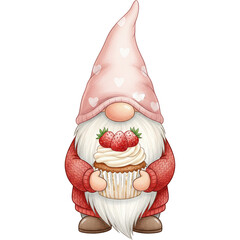 Gnome with Strawberry Cupcake - Valentine Day Gnome Png, Watercolor Love Gnome Shirt, Gnome sublimation Graphic, Cute pink Romantic valentine 
