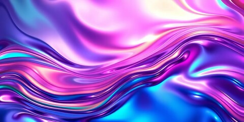 Shimmering, iridescent liquid metal flows in abstract waves, vibrant hues swirling, energy, glow