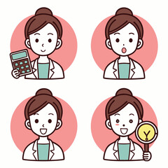 Businesswoman with Calculator and Check Mark Sign Cartoon Set