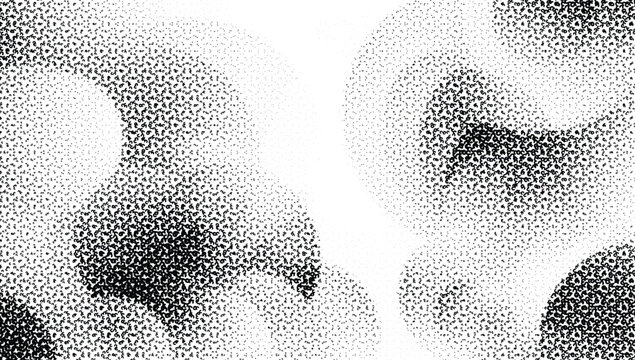 Organic halftone cloud formations, stochastic circles vector illustration background.