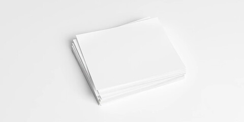 Fototapeta premium Neat stack of blank white papers on plain white background, report, design