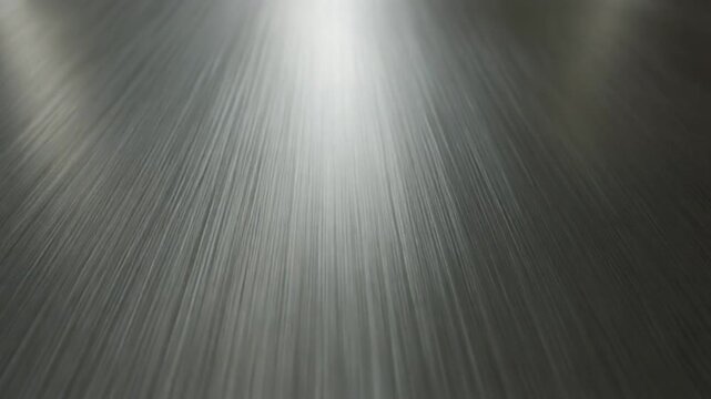金属表面を滑らかに光が走り、ブラッシュ加工の細やかなラインが浮かび上がる。マクロ視点で映し出される工業的な美しさとクリーンな輝きが、テクノロジーやデザイン映像に最適な背景素材となる。