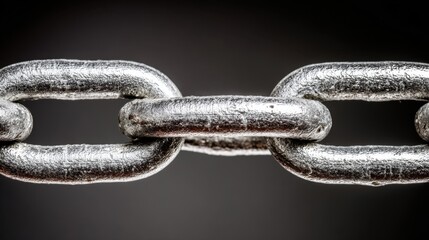 Close-up of Glinting Metallic Chain Links with Textured Surface on a Dark Background