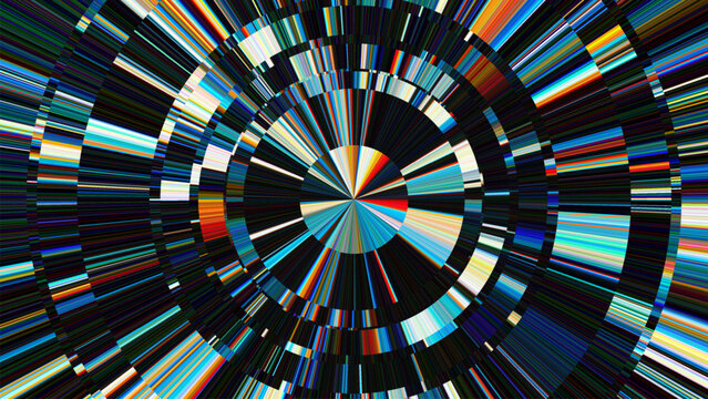 Futuristic metallic chrome with concentric rings. Chrome reflections with bright radial beams. Polished anisotropic metal surface for high-tech visual, speed and precision in modern geometry. Vector