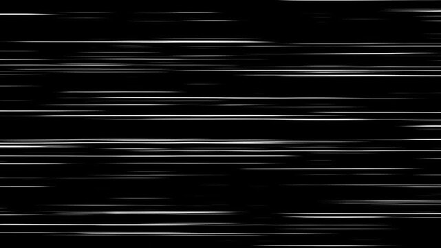 White speed lines isolated on a black screen background. Anime comic book Action speed lines animation effects. manga speed line motion 4K video animation, Anime Horizontal Speed Line. 4k background
