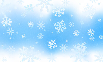 Subtle heavy snow flakes composition. Winter fleck crystallic granules. Snowfall sky white teal blue wallpaper. Swirling snowflakes february texture. Snow hurricane scenery. Snowy nature, winter dust