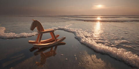 Ethereal Minimalist Contemplation: Timeless Charm of a Wooden Rocking Horse Captivates the Senses