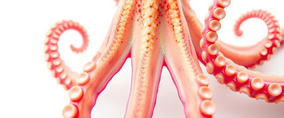 Close-up of several octopus tentacles, isolated on pure white background, textured, white background