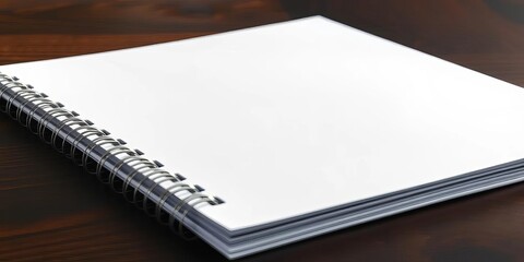 Closed spiral-bound notebook rests on dark wood,  bound,  paper