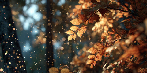 golden aura softly pulsating among falling autumn leaves