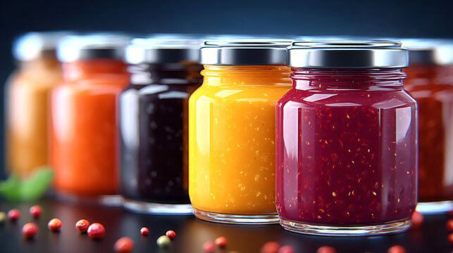 Colorful Assortment of Fruit Jam Jars