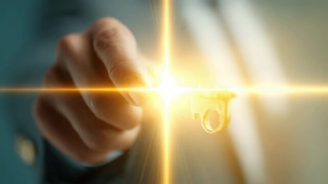Unlocking potential with a golden key in a bright setting during an inspiring moment