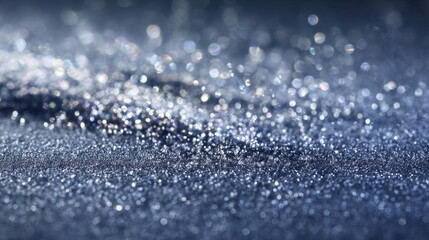 Shimmering Blue and Silver Glitter with Soft Bokeh Effect on Dark Background in Abstract Nature Scene
