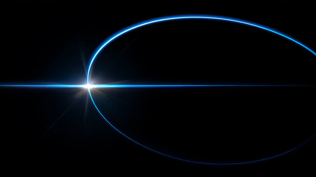 Abstract glowing circular ring with bright starburst effect and sparkling particles on dark background