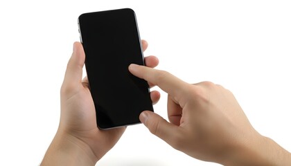 Man swiping on his mobile phone with blank screen for app design templates