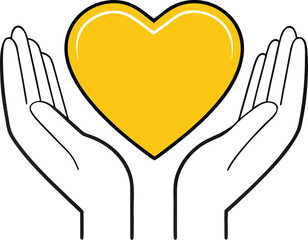 Obraz premium Hand Drawn Hands Holding a Glowing Heart Illustration, Love