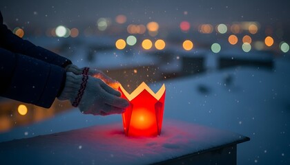 Pouring champagne into glass with festive bokeh lights