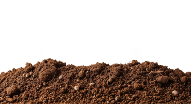 Pile of rich organic soil isolated on transparent background