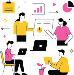 Teamwork Collaboration Communication Flat Vector Illustration Design