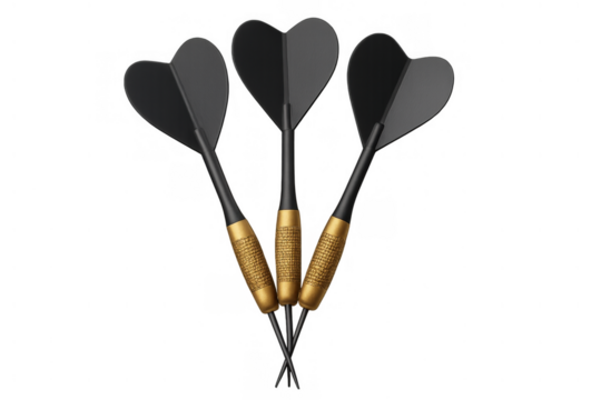 Three black darts with gold barrels arranged together, representing success, achievement, and aiming for goals