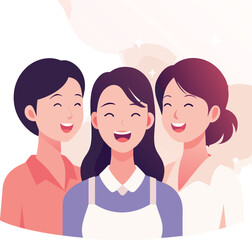 Smiling Women Friends Portrait Togetherness Support Group Illustration