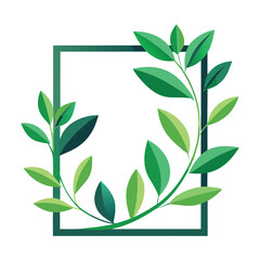 Square Frame Decorated with Green Leaves Vector Illustration