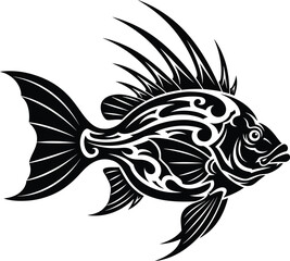 Black tribal fish vector illustration isolated on white background eps silhouette