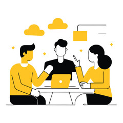 Business Team Meeting Collaboration at Table Vector Illustration