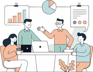 Business Meeting Illustration: Data Analysis, Graph, Collaboration