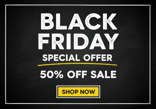 Black Friday 50 percent off special offer shop now announcement sale discount - Powered by Adobe