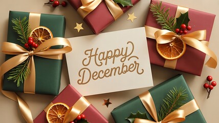 Festive december gifts with dried orange slices and pine sprigs