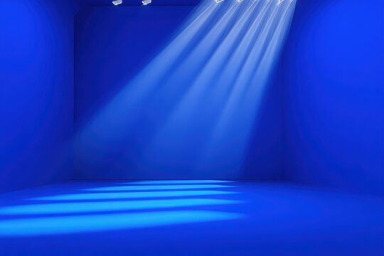 Bright beams of light create a captivating atmosphere in a blue background social media creative space for content creation or artistic projects
