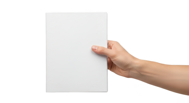 Hand holding a blank white brochure or flyer isolated on transparent background - Powered by Adobe