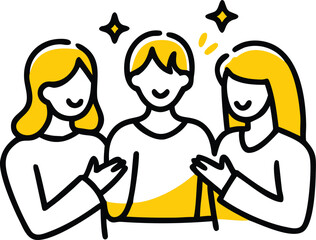 Group of Three People Celebrating Success with Glowing Stars Icon