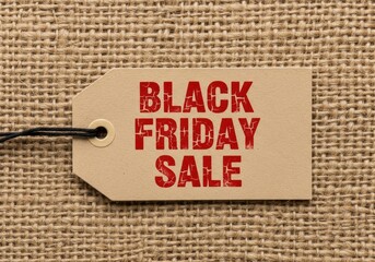 Black Friday Sale tag on burlap texture label