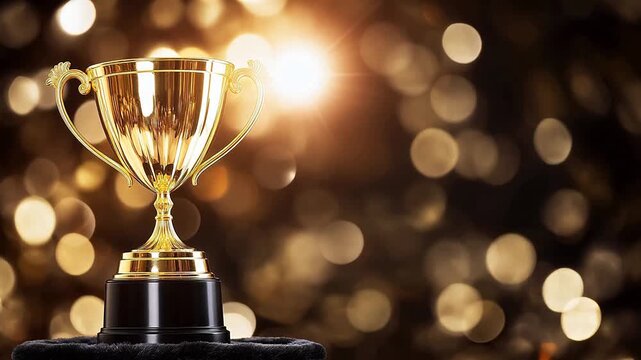 Golden trophy on blurred lights