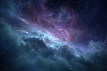 Fototapeta premium Vivid portrayal of a colorful space nebula and swirling galaxy against a starry backdrop showcasing the vastness of the universe