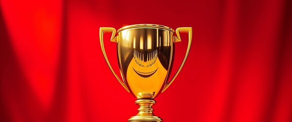 Gleaming gold trophy against vibrant red backdrop, signifying victory,   sports,   photo