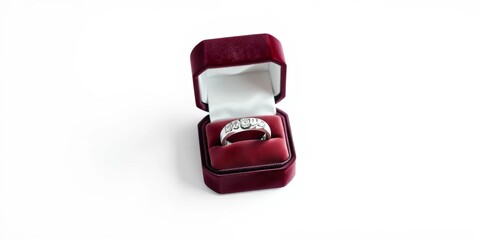 Elegant wedding band nestled in a velvet ring box, isolated on pure white background,  gemstone,  special occasion