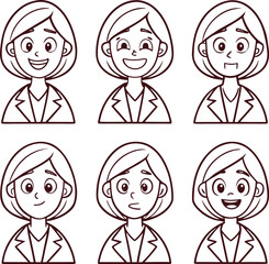Set of Businesswoman Outlines Giving Thumbs Up Gesture Vector