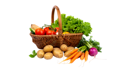 fresh vegetables in basket png isoleted on a transparent background