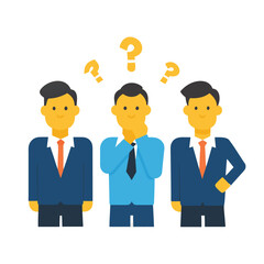 Three Thinking Men with Question Marks Vector Illustration