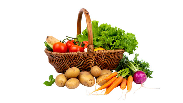 fresh vegetables in basket png isoleted on a transparent background