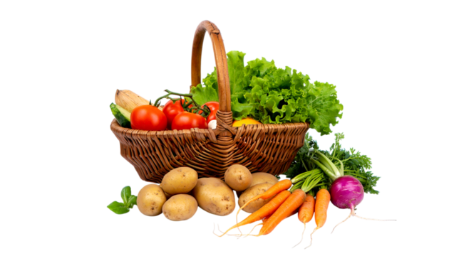 fresh vegetables in basket png isoleted on a transparent background
