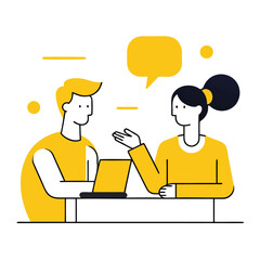 Business Meeting Illustration with Laptop and Speech Bubble