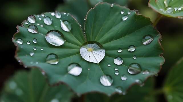 Water Droplets on Green Leaf with Butterfly Reflection drops rain