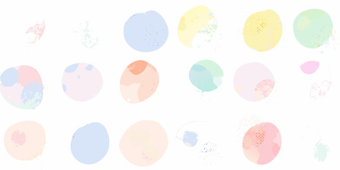 Collection of abstract watercolor blobs and shapes in soft pastel colors on a white background