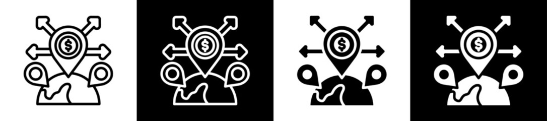 Market Expansion Icon Set In Black And White Filled Style Collection